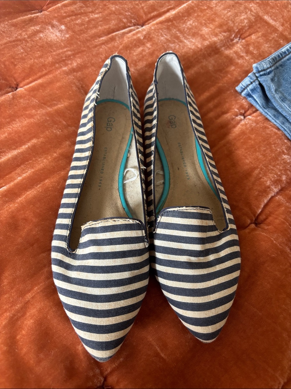 GAP Navy and White Striped Pointed Canvas Flats